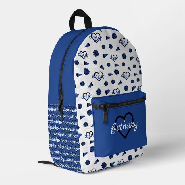 Blue Cheer Hearts, Pom Poms, Megaphone Pattern Printed Backpack (Back Corner Left)