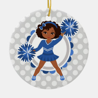 Blue Cheerleader African American  - Cute Cheer Ceramic Ornament