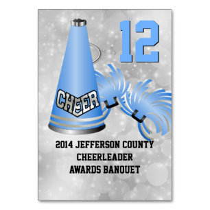 Blue Cheerleader Banquet Table Number Card