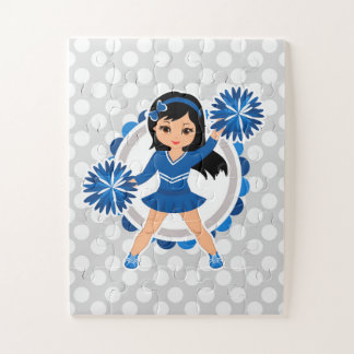 Blue Cheerleader Black Hair - Cute Cheer Jigsaw Puzzle