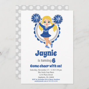 Blue Cheerleader - Blonde Girls Cheer Birthday Invitation