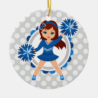 Blue Cheerleader Brunette - Cute Cheer Ceramic Ornament
