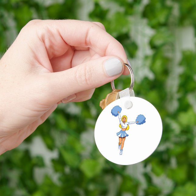 Blue Cheerleader with Pom Poms Cheer Squad Key Ring (Creator Uploaded)