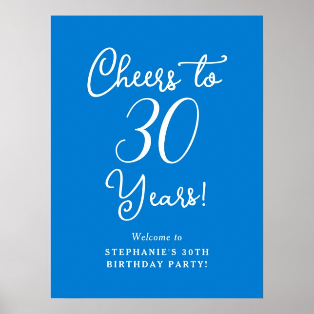 Blue Cheers to 30 Years Birthday Welcome Sign (Front)