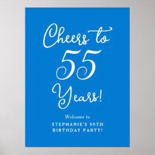 Blue Cheers to 55 Years Birthday Party Welcome Poster
