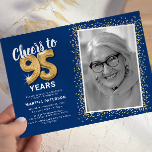 Blue Cheers to 95 Years Photo Birthday Invitation