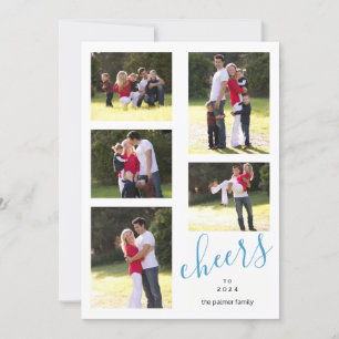 Blue cheers to New Year 2018 photo collage trendy Holiday Card