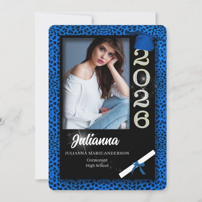 Blue Cheetah Print Class of 2025 Graduation Invitation (Front)