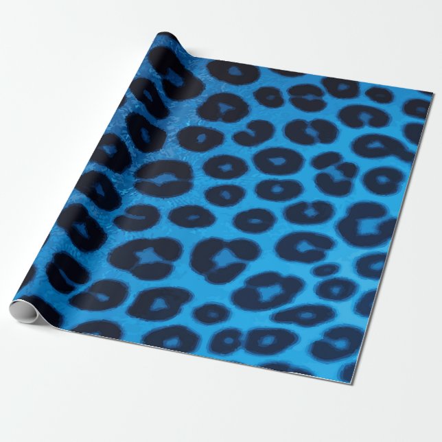 Blue Cheetah Print Pattern – Trendy Bold Animal Wrapping Paper (Unrolled)