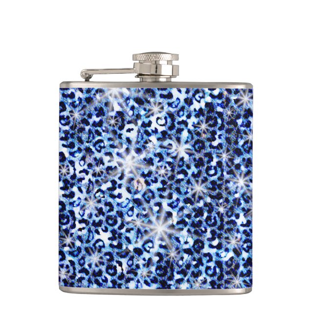Blue Cheetah Sparkles Hip Flask (Front)