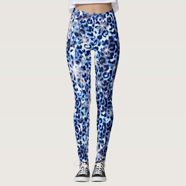Blue Cheetah Sparkles Leggings (Front)