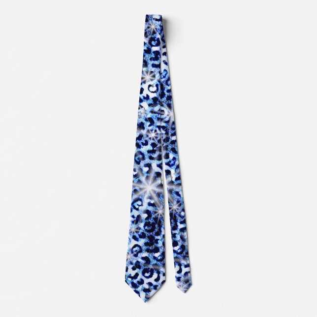 Blue Cheetah Sparkles Neck Tie (Front)
