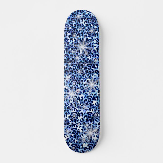 Blue Cheetah Sparkles Skateboard (Front)