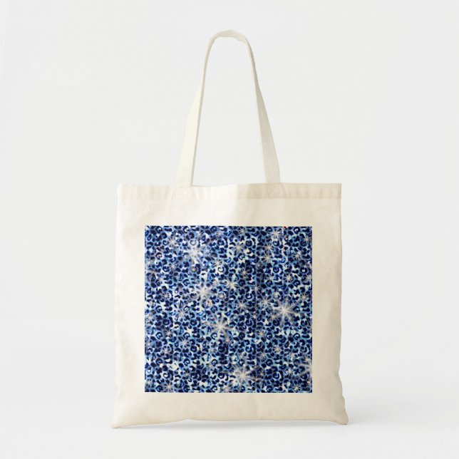 Blue Cheetah Sparkles Tote Bag (Front)