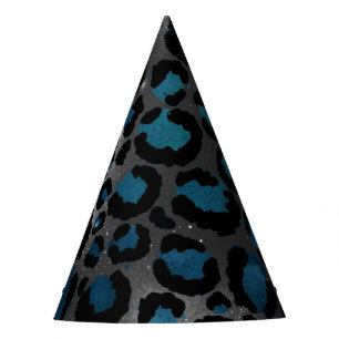 Blue Cheetah Spots Starry Night Space Astrology Party Hat