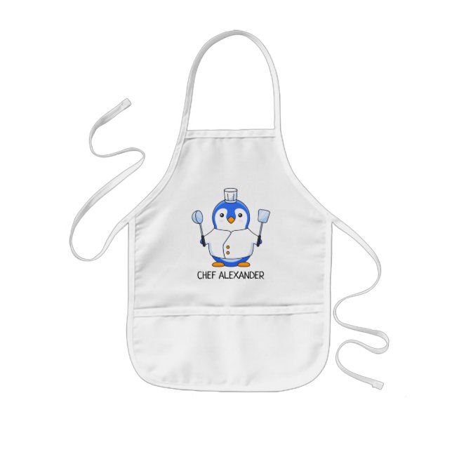 Blue Chef Penguin Personalise Kids' Apron (Front)