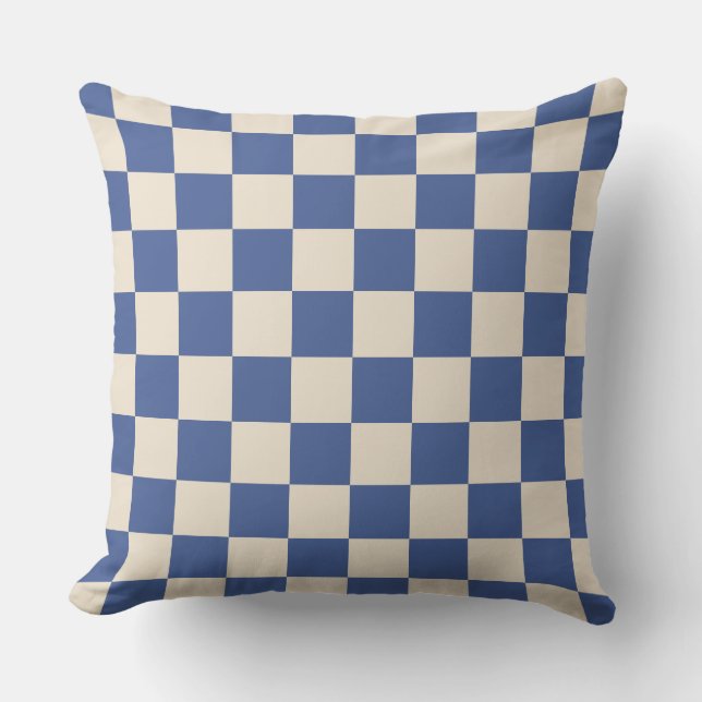 Blue Chequerboard and Plaid Throw Pillow (Front)