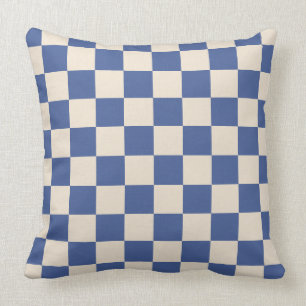 Blue Chequerboard and Plaid Throw Pillow