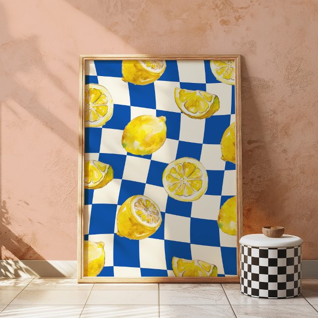 Blue Chequerboard Lemon Wall Art Print (Creator Uploaded)