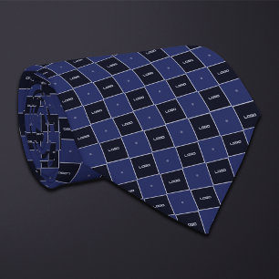 Blue Chequerboard Logo Pattern Tie