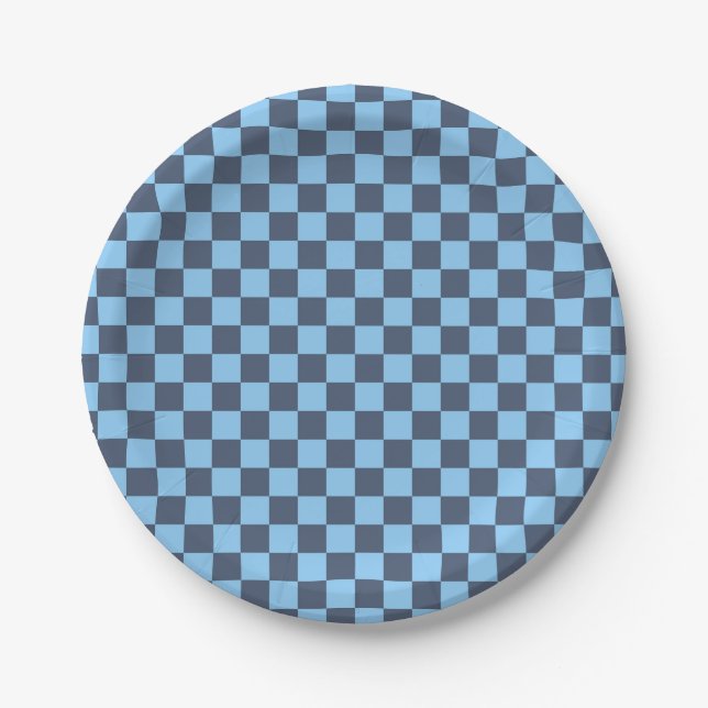 Blue Chequerboard Paper Plate (Front)