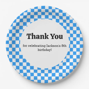 Blue Chequerboard Paper Plates