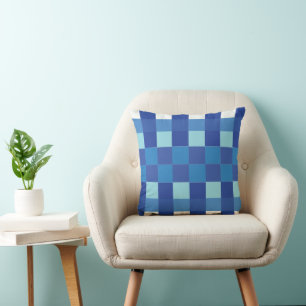 Blue Chequerboard Pattern Cushion