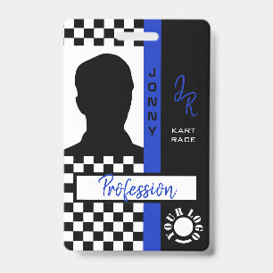 Blue Chequerboard Racing Flag Line Racing Photo ID Badge