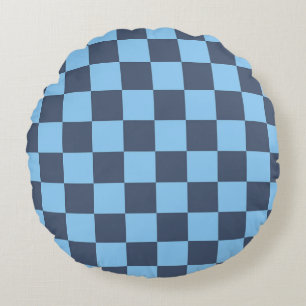Blue Chequerboard Round Cushion