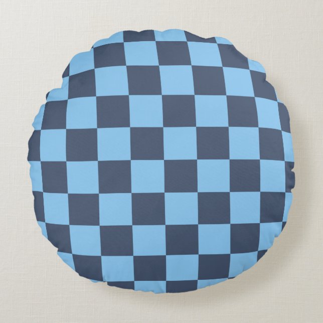 Blue Chequerboard Round Cushion (Front)