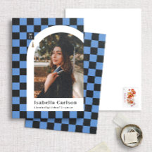 Blue Chequered Arch Photo Graduation Annoucement