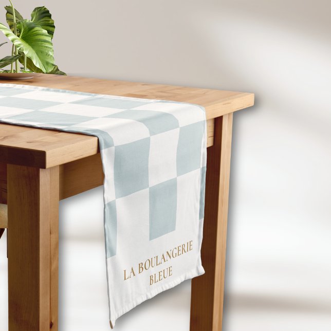 Blue Chequered Business Name Event Display Bakery Short Table Runner (Creator Uploaded)