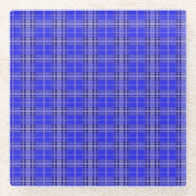 Blue chequered cloth design on glass coaster (Front)