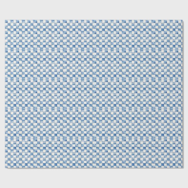 Blue Chequered Decorative Gift Wrap Paper (Flat)