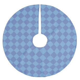 Blue Chequered Diamond Pattern Brushed Polyester Tree Skirt