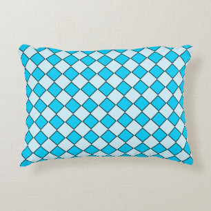 Blue Chequered Diamond Pattern Decorative Cushion