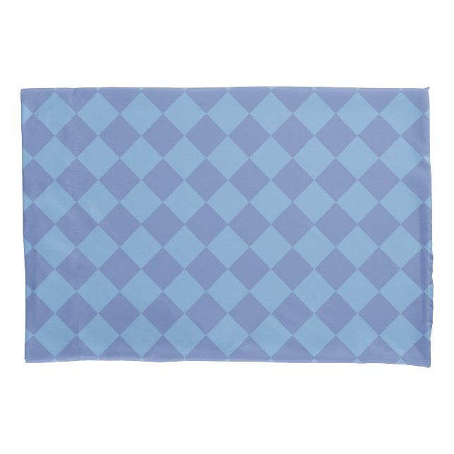 Blue Chequered Diamond Pattern Pillowcase (Front-Left)