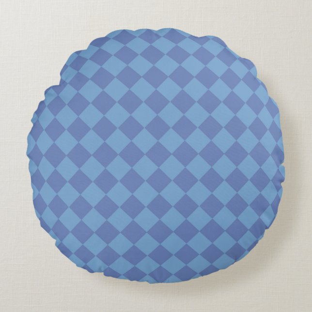 Blue Chequered Diamond Pattern  Round Cushion (Front)