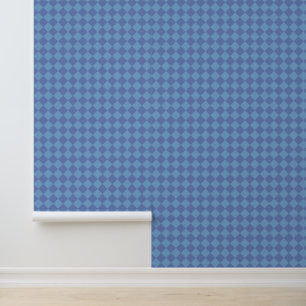 Blue Chequered Diamond Pattern Wallpaper