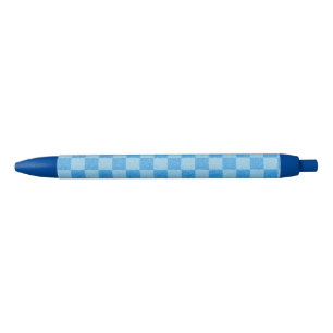 Blue Chequered Glitter Black Ink Pen