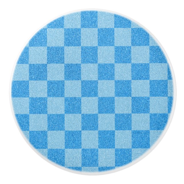 Blue Chequered Glitter Ceramic Knob (Front)