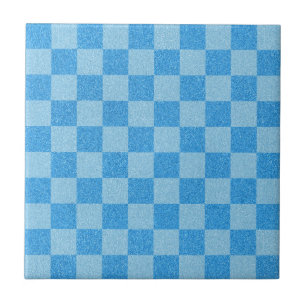 Blue Chequered Glitter Ceramic Tile