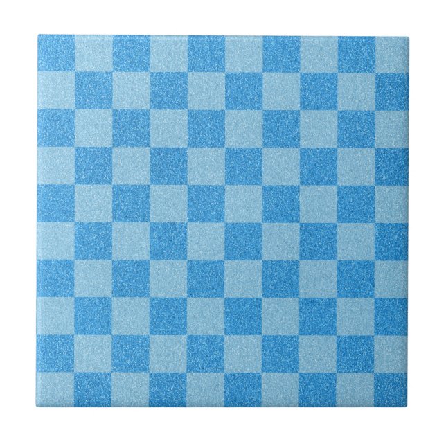 Blue Chequered Glitter Ceramic Tile (Front)