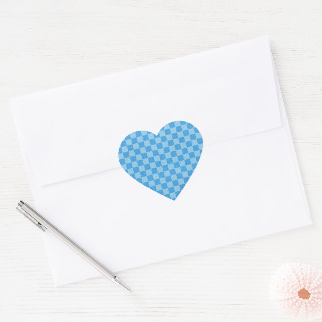 Blue Chequered Glitter Heart Sticker (Envelope)