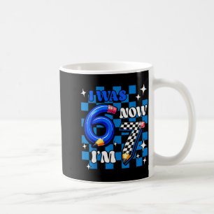 Blue chequered i was 6 i'm 7 funny 67 birthday boy coffee mug