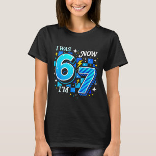 Blue chequered i was 6 i'm 7 funny 67 birthday boy T-Shirt