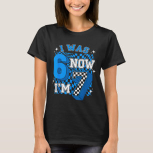 Blue Chequered I was 6 Im 7 Funny 67 Birthday Boy T-Shirt