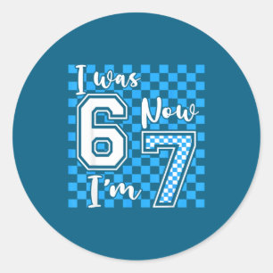 Blue Chequered I Was 6 Now I'm 7 Birthday Boys Bda Classic Round Sticker