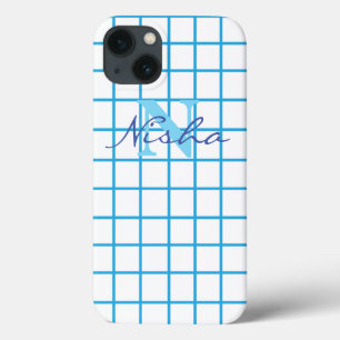 Blue Chequered Monogram iPhone 13 Case