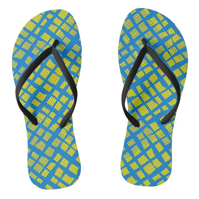 Blue Chequered Pattern B10 B Yellow BG Thongs (Footbed)